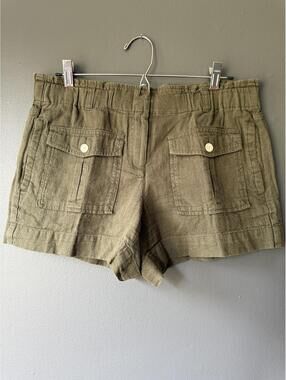 LOFT Olive Green Linen Cotton Blend Shorts with Button Pockets, Size Small